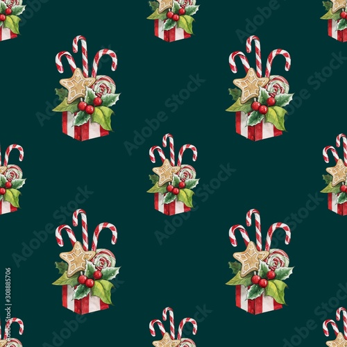Seamless pattern with Christmas sweets. Great for packaging, postcards, fabric, etc.