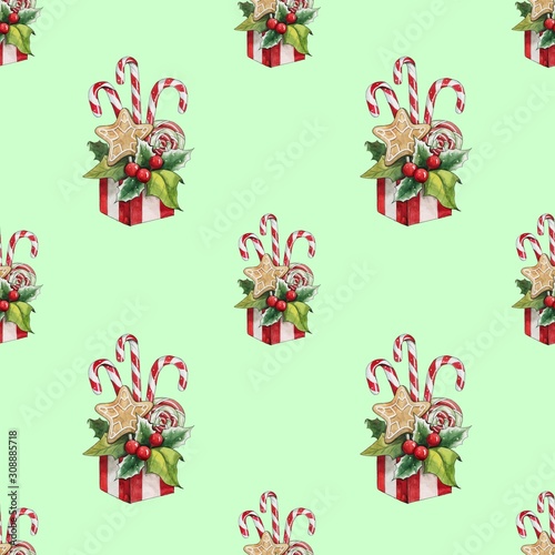Seamless pattern with Christmas sweets. Great for packaging, postcards, fabric, etc.