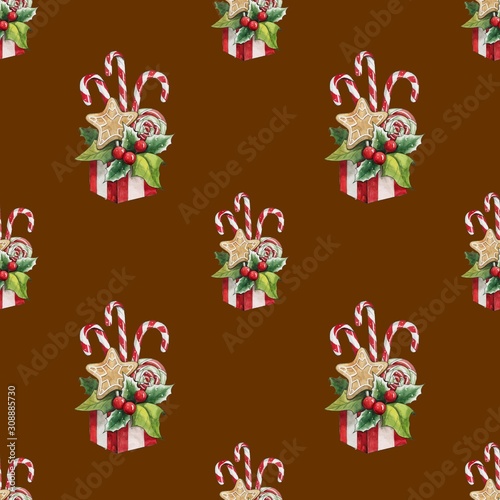 Seamless pattern with Christmas sweets. Great for packaging, postcards, fabric, etc.