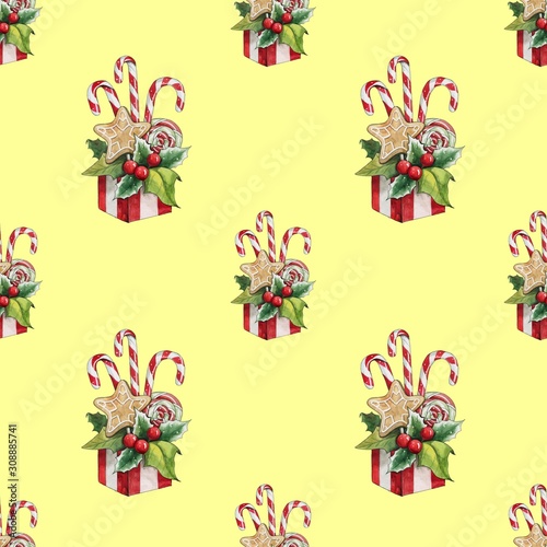 Seamless pattern with Christmas sweets. Great for packaging, postcards, fabric, etc.