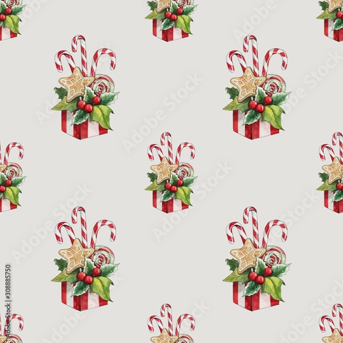 Seamless pattern with Christmas sweets. Great for packaging, postcards, fabric, etc.
