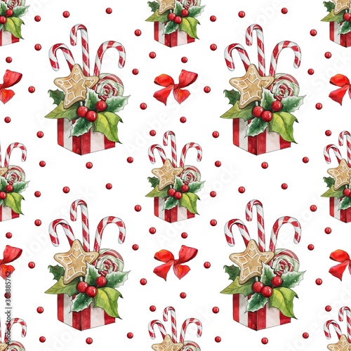 Seamless pattern with Christmas sweets. Great for packaging, postcards, fabric, etc.