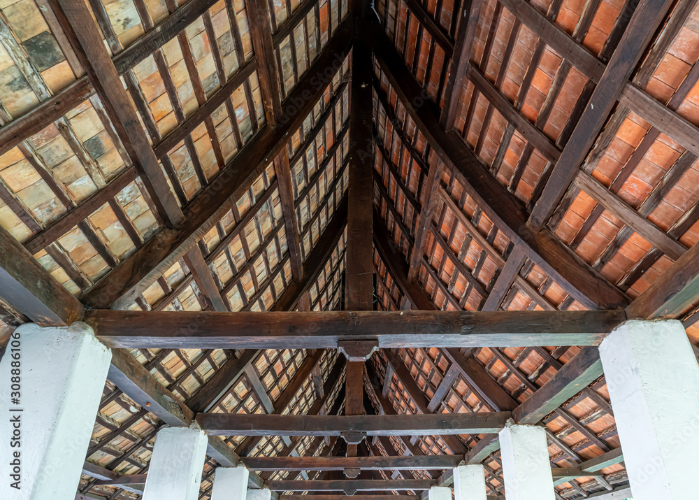 Ancient roof structure of thailand traditional architecture in temple