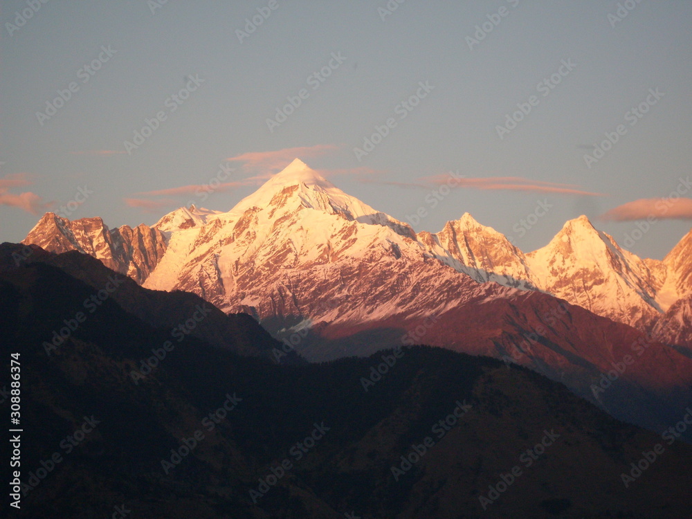 famous snow peaks of great Himalaya in different time frame of a day