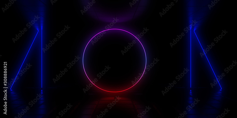 3D abstract background with neon lights. 3d illustration
