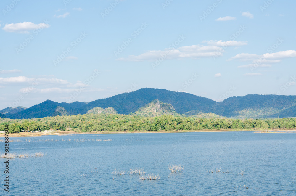 landscape mountains with lake