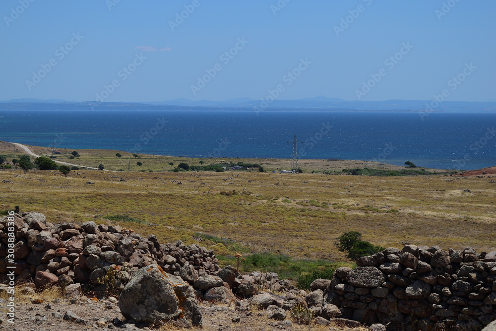 semidesert landscape from Kaya Mezari area - turkish aegean island Gokceada (Imbros)