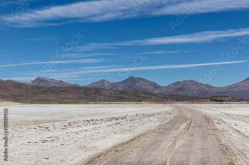 Salar de Uyuni is largest salt flat in the world in Bolivia.