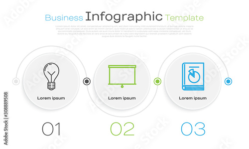 Set line Light bulb with concept of idea, Chalkboard and User manual. Business infographic template. Vector