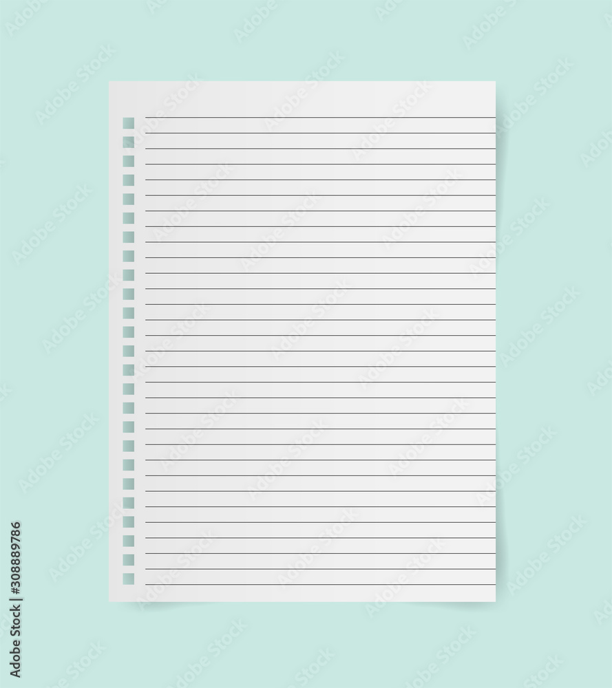 Blank white note papers isolated on green background. Vector illustration