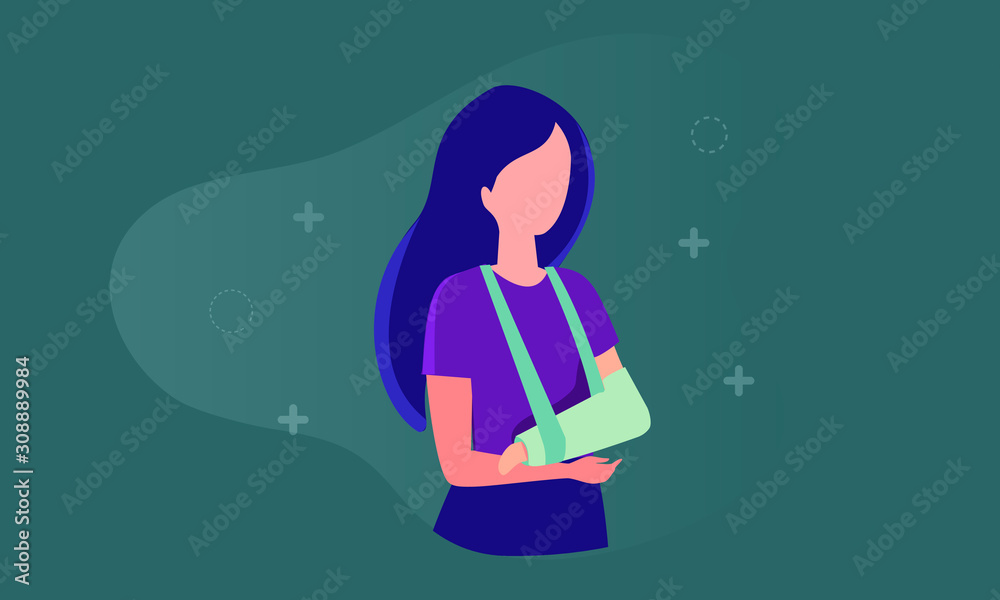 Woman with broken arm vector simple flat illustration