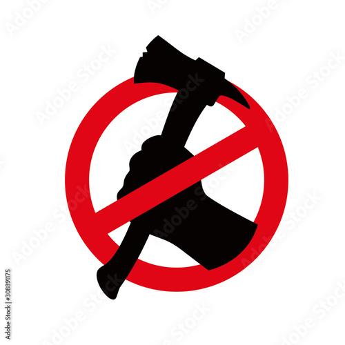 No illegal logging campaign vector icon. Save Three.