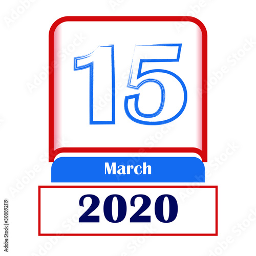 15 March 2020. Vector flat daily calendar. Date, month. 