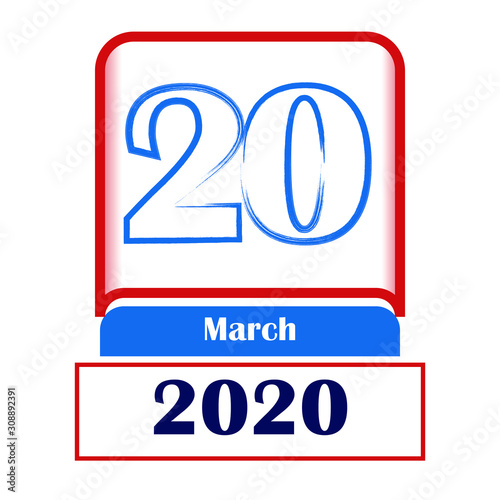 20 March 2020. Vector flat daily calendar. Date, month. 