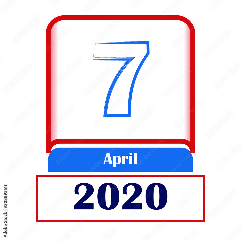 Fototapeta premium 7 April 2020. Vector flat daily calendar. Date, month. 