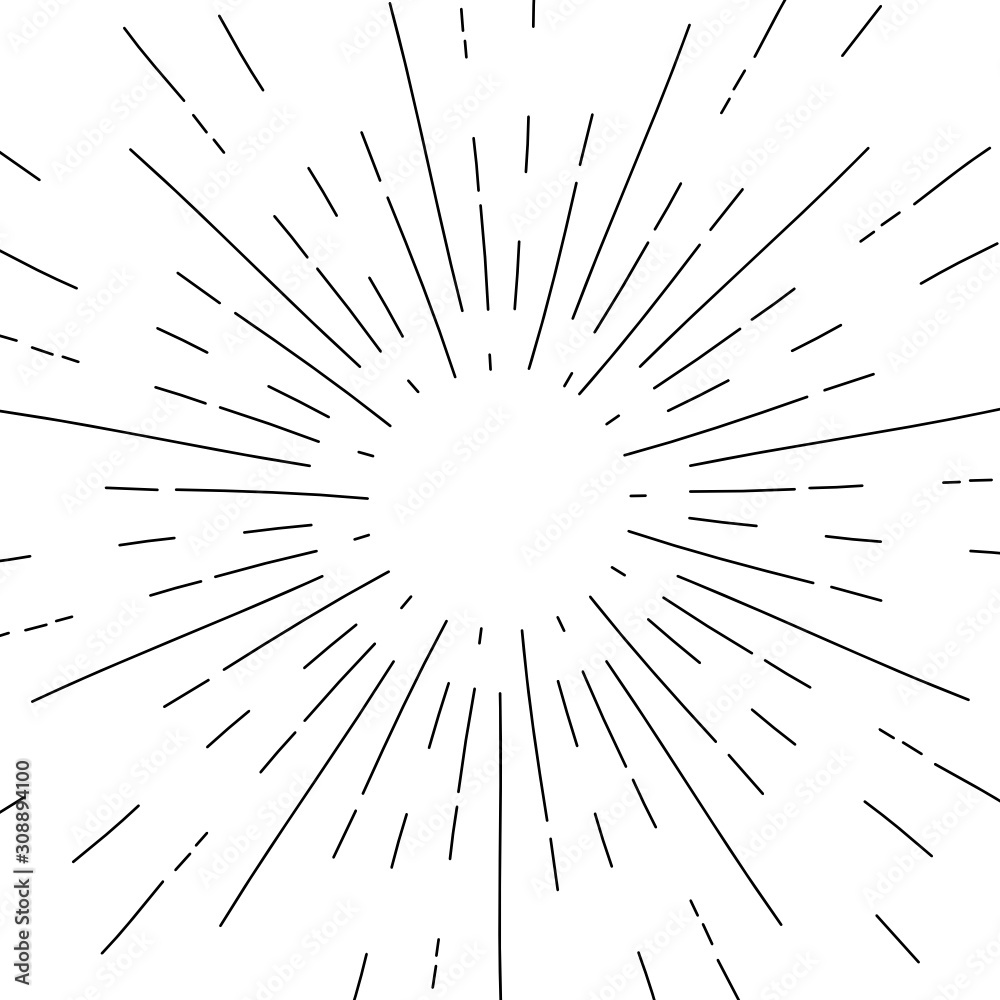 Obraz premium Sunburst hand drawn on white background. Vector illustration 