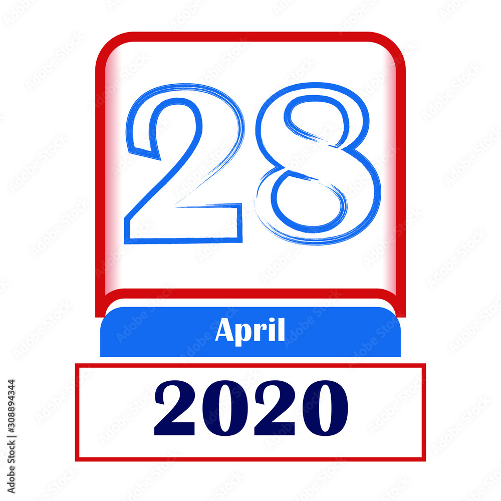 Fototapeta premium 28 April 2020. Vector flat daily calendar. Date, month.