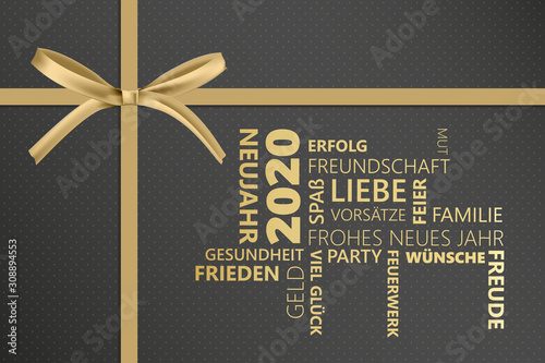 edle Neujahrskarte Wort Wolke mit Neujahrswünschen 2020