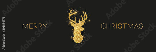 goldener Weihnachtsbanner mit Rentier