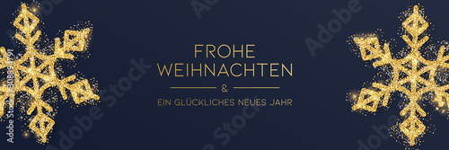 Weihnachtsbanner gold mit zwei Schneeflocken