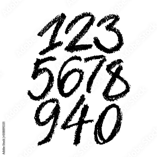 set of calligraphic pastel or charcoal numbers. ABC for your design, pastel lettering on a white background