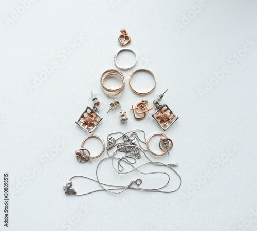 unusual, desired Christmas tree made of jewelry, imitation. Surprise, surprise, creative