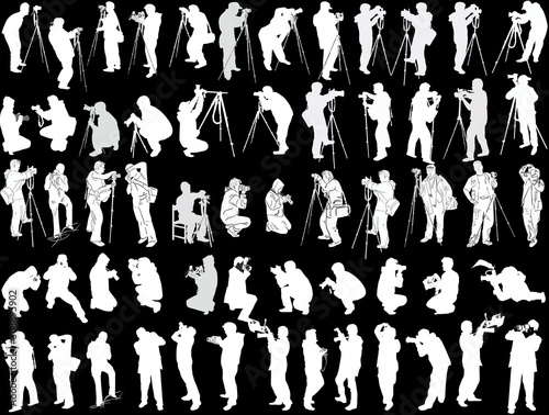 fifty nine photographer silhouettes isolated on black