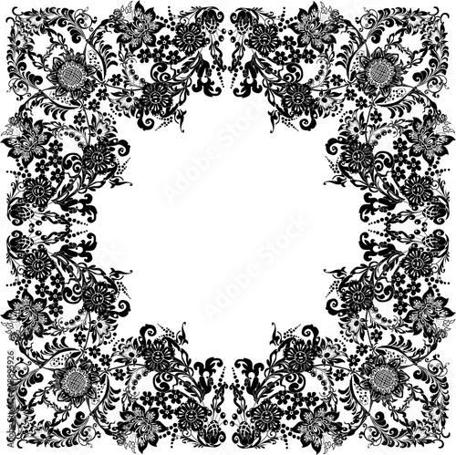 wide frame isolated decoration with black large flowers