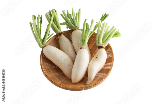 White radish in a bamboo basket