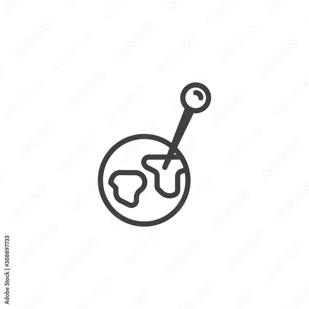 Earth map pin line icon. linear style sign for mobile concept and web design. World globe and map pointer outline vector icon. Symbol, logo illustration. Vector graphics Earth map pin line icon. linear style sign for mobile concept and web design. World globe and map pointer outline vector icon. Symbol, logo illustration. Vector graphics