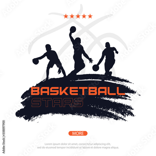 Basketball banner with players. Modern sports posters design.