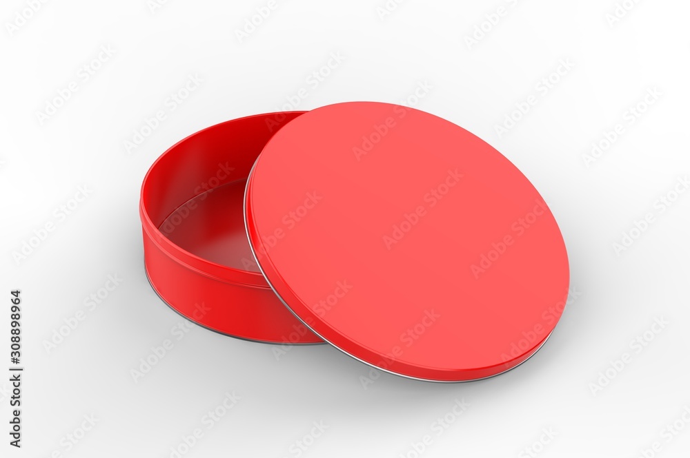 Blank round tin container for branding and design. 3d render illustration. Blank round tin container for branding and design. 3d render illustration.