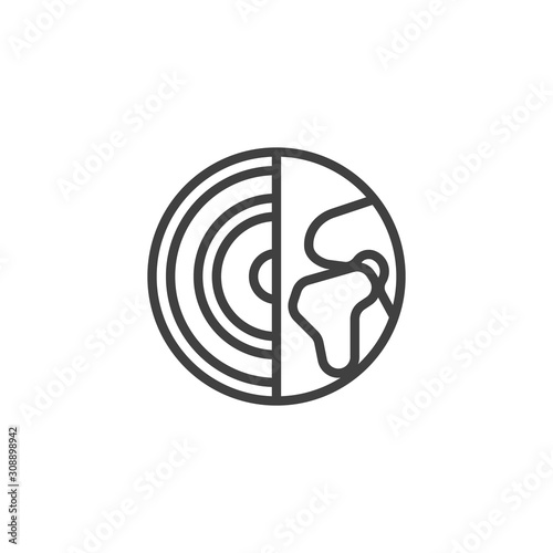 Earth layers line icon. linear style sign for mobile concept and web design. Earth core structure outline vector icon. Geology science symbol, logo illustration. Vector graphics