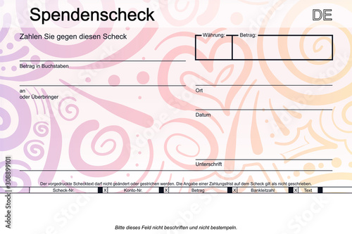 Spendenscheck mit buntem Muster
