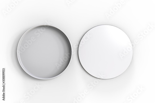 Blank round tin container for branding and design. 3d render illustration.