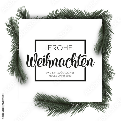 Quadratische Weihnachtskarte mit Tannenzweigen