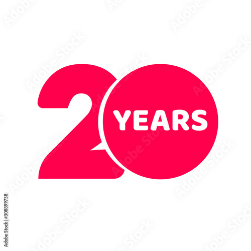 20 years anniversary logo template isolated , red number 20 with text icon label, twenty year birthday sign or symbol clipart