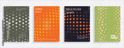Minimalistic cover design templates. Set of layouts for covers, books, albums, notebooks, reports, magazines. Line dot halftone gradient effect, flat modern abstract design. Geometric mock-up texture