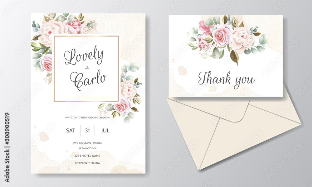 Hand Drawn Floral Wedding Invitation Card