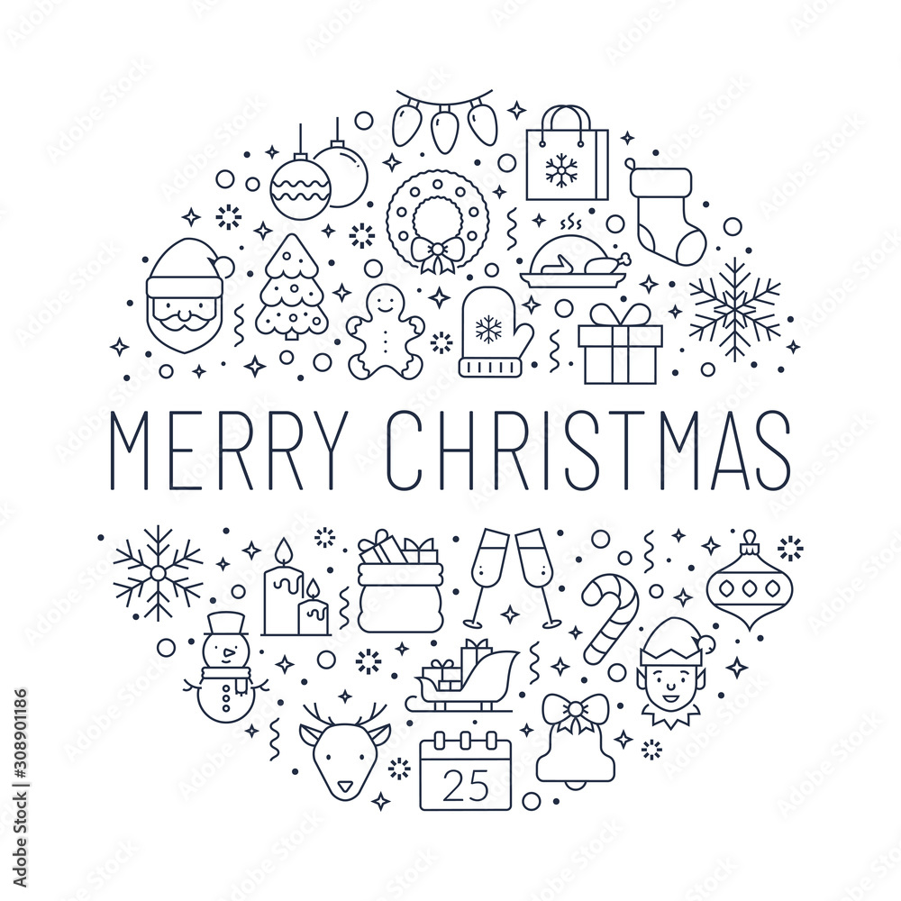 Christmas banner with line icons. Vector greeting card. Christmas banner with line icons. Vector greeting card.