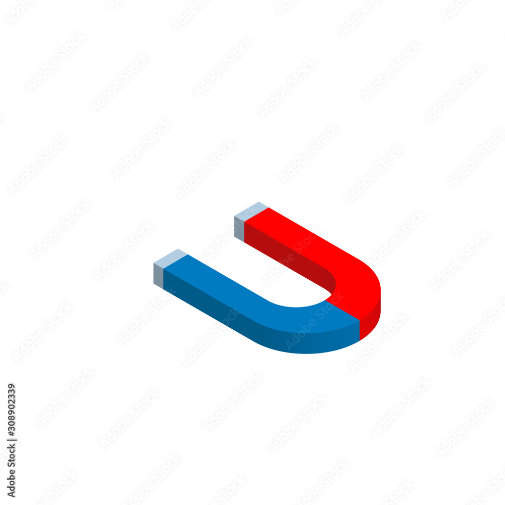 Isometric magnet vector illustration. Top view of the object. Isometric magnet vector illustration. Top view of the object.