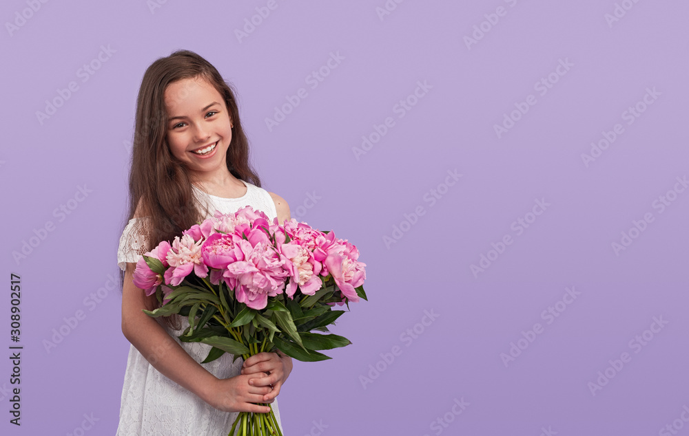 Cheerful girl with beautiful bouquet Cheerful girl with beautiful bouquet
