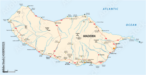 Road map of the Portuguese island of Madeira photo