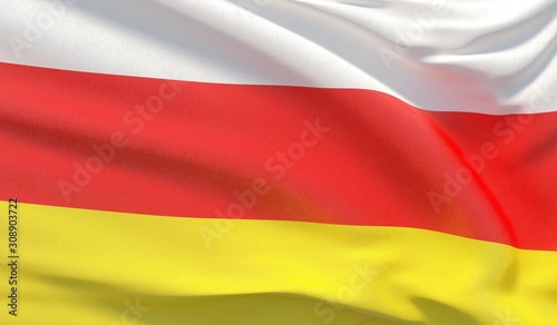 Waving national flag of South Ossetia. Waved highly detailed close-up 3D render.
