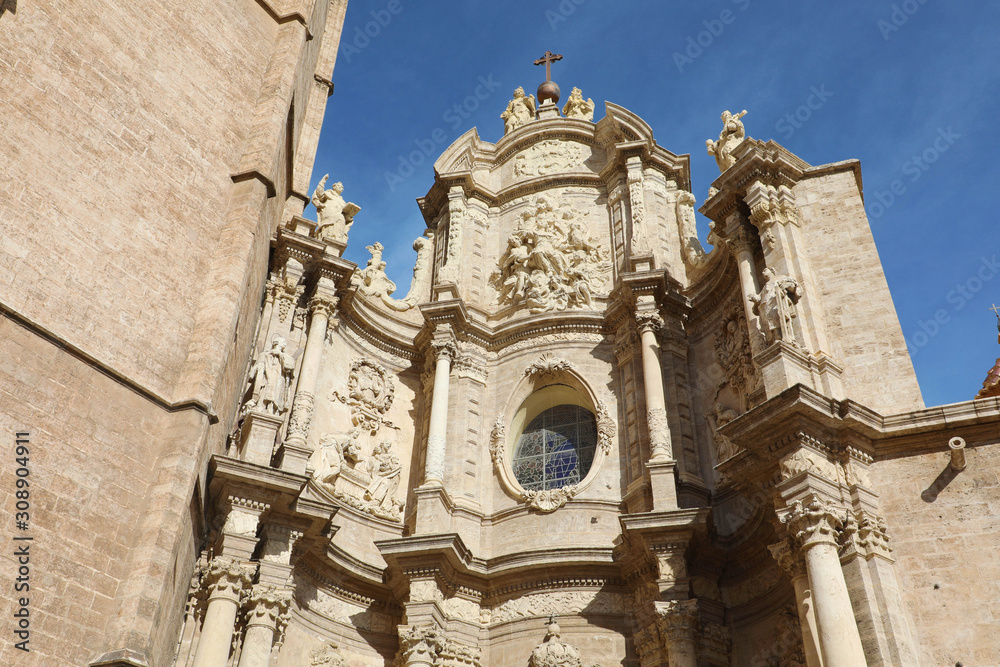 Fototapeta premium Saint Mary Cathedral detail in Valencia, Spain. Baroque style architecture.