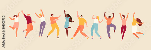 Jumping and dancing happy people. Positive emotions set illustration