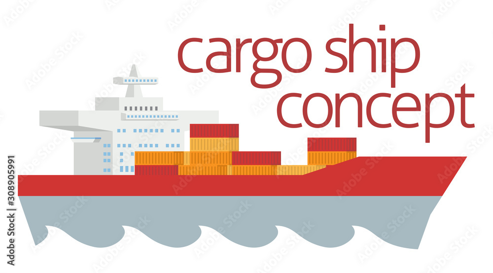 Logistics cargo container ship concept icon illustration in a flat modern style