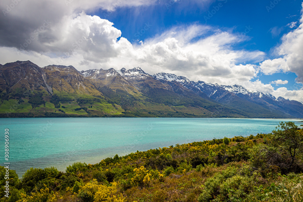 Beautiful Lake Wakatipu between Queenstown and Glenorchy New Zealand 