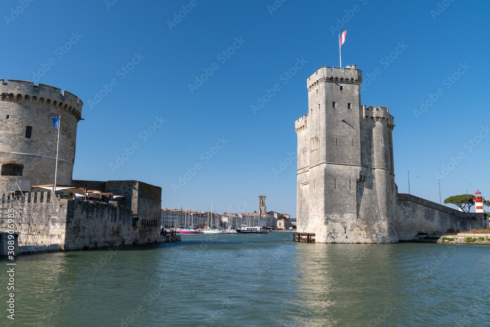 old ancient port harbour in La Rochelle city France