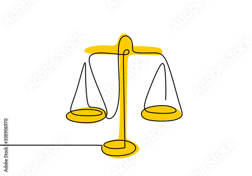 Weight balance symbol. Libra or law identity one line drawing style vector illustration